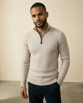 St. Martin Co Ribbed Quarter-Zip in Oat Marl — side view