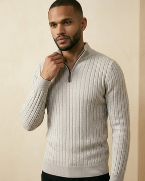 St. Martin Co Ribbed Quarter-Zip in Oat Marl — back view