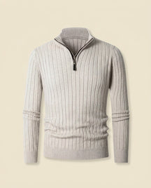St. Martin Co Ribbed Quarter-Zip in Oat Marl — front view