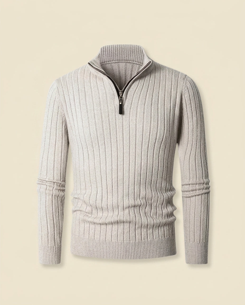 St. Martin Co Ribbed Quarter-Zip in Oat Marl — front view