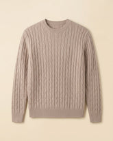 St. Martin Co Taupe Cable Crewneck in Soft Knit — front view