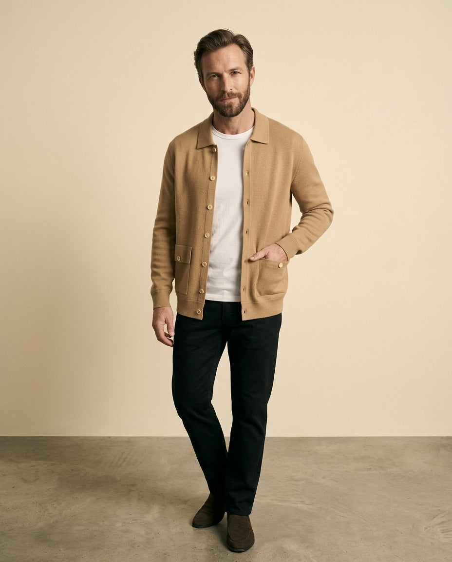 St. Martin Co Camel Collar Cardigan with Flap Pockets — side view