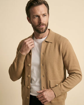 St. Martin Co Camel Collar Cardigan with Flap Pockets — back view