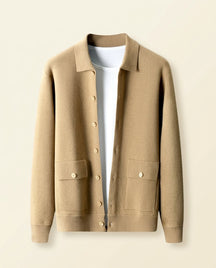 St. Martin Co Camel Collar Cardigan with Flap Pockets — front view