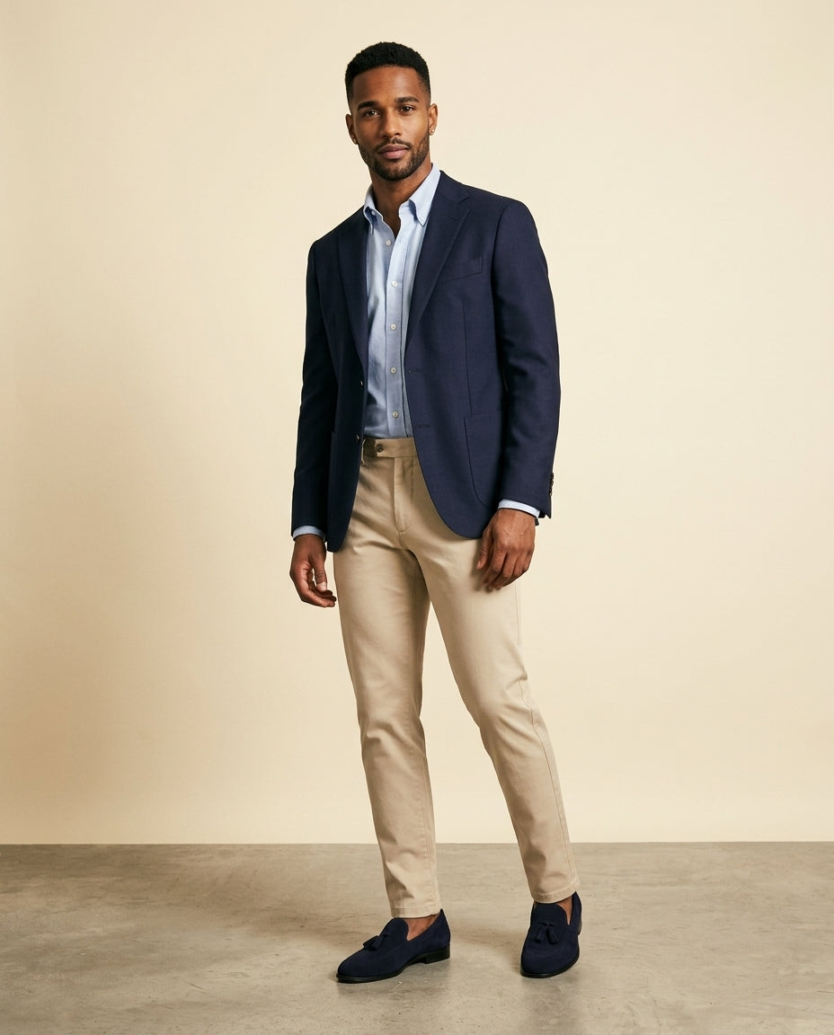 St. Martin Co Navy Suede Tassel Slip-On Loafer — side view