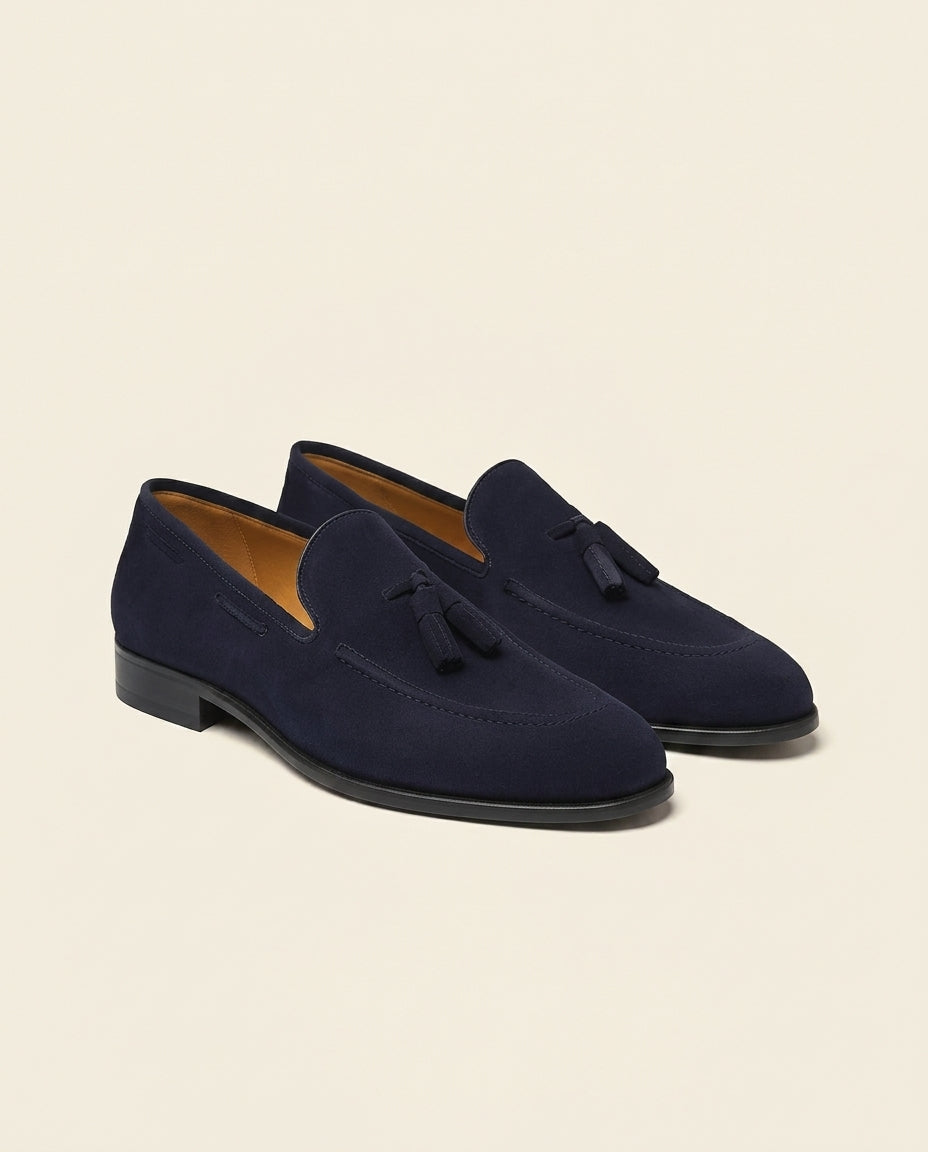 St. Martin Co Navy Suede Tassel Slip-On Loafer — front view