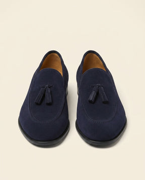 St. Martin Co Navy Suede Tassel Slip-On Loafer — back view