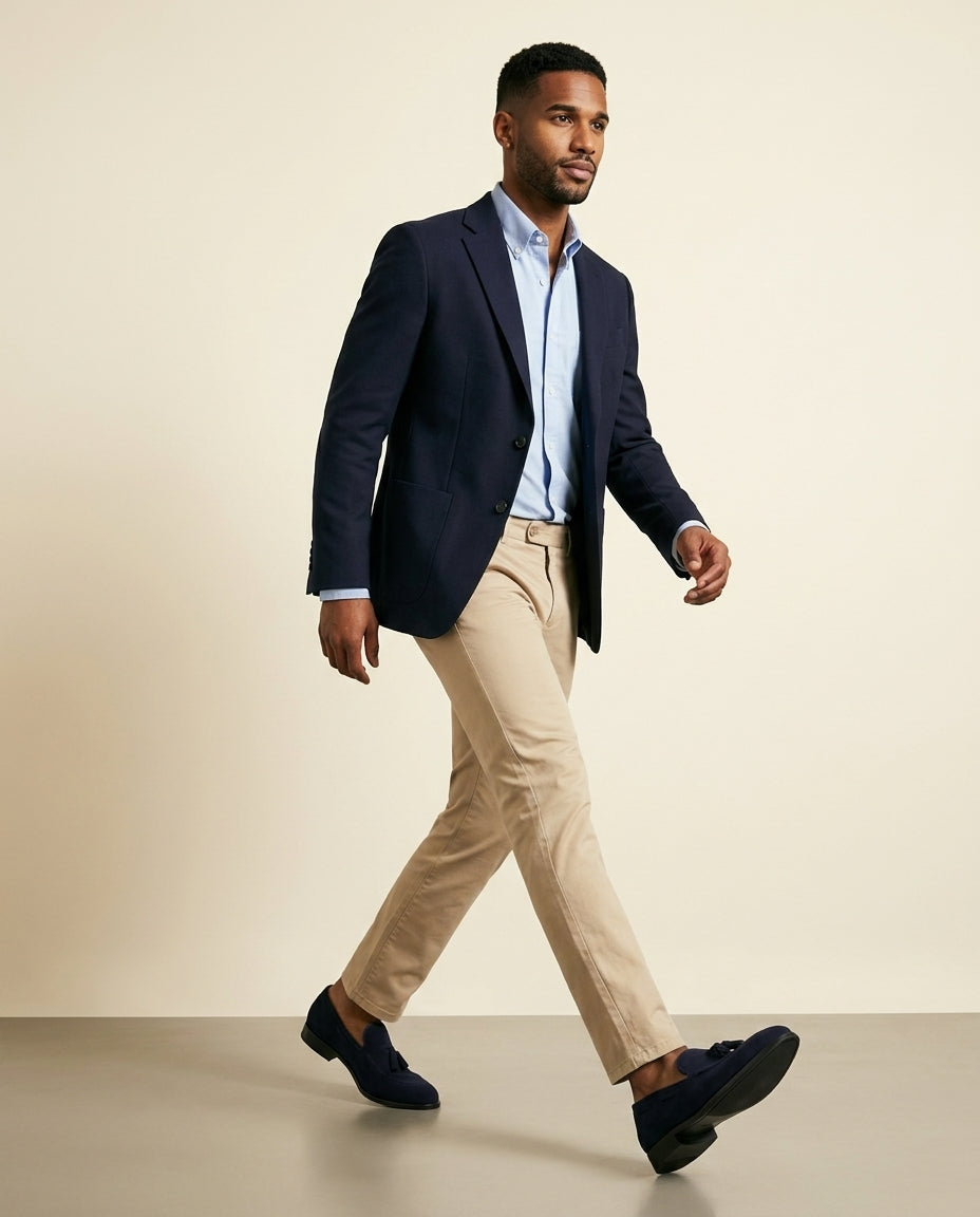St. Martin Co Navy Suede Tassel Slip-On Loafer — detail view