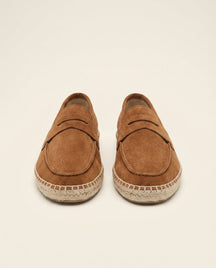 St. Martin Co Tan Suede Penny Loafer Espadrille — front view
