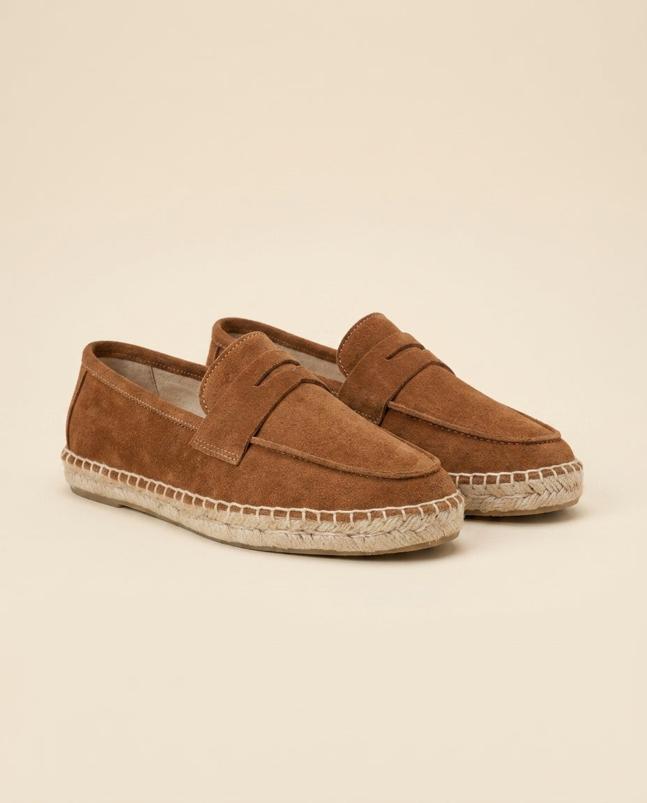 St. Martin Co Tan Suede Penny Loafer Espadrille — back view