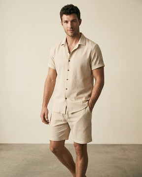 St. Martin Co Waffle-Knit Short-Sleeve Shirt and Shorts Co-ord — back view