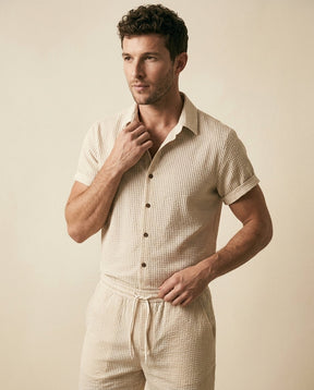 St. Martin Co Waffle-Knit Short-Sleeve Shirt and Shorts Co-ord — side view