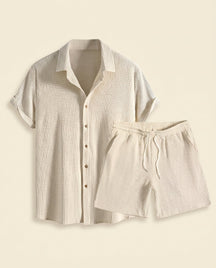 St. Martin Co Waffle-Knit Short-Sleeve Shirt and Shorts Co-ord — front view