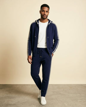 St. Martin Co Navy Knit Tracksuit with Side Stripe — side view
