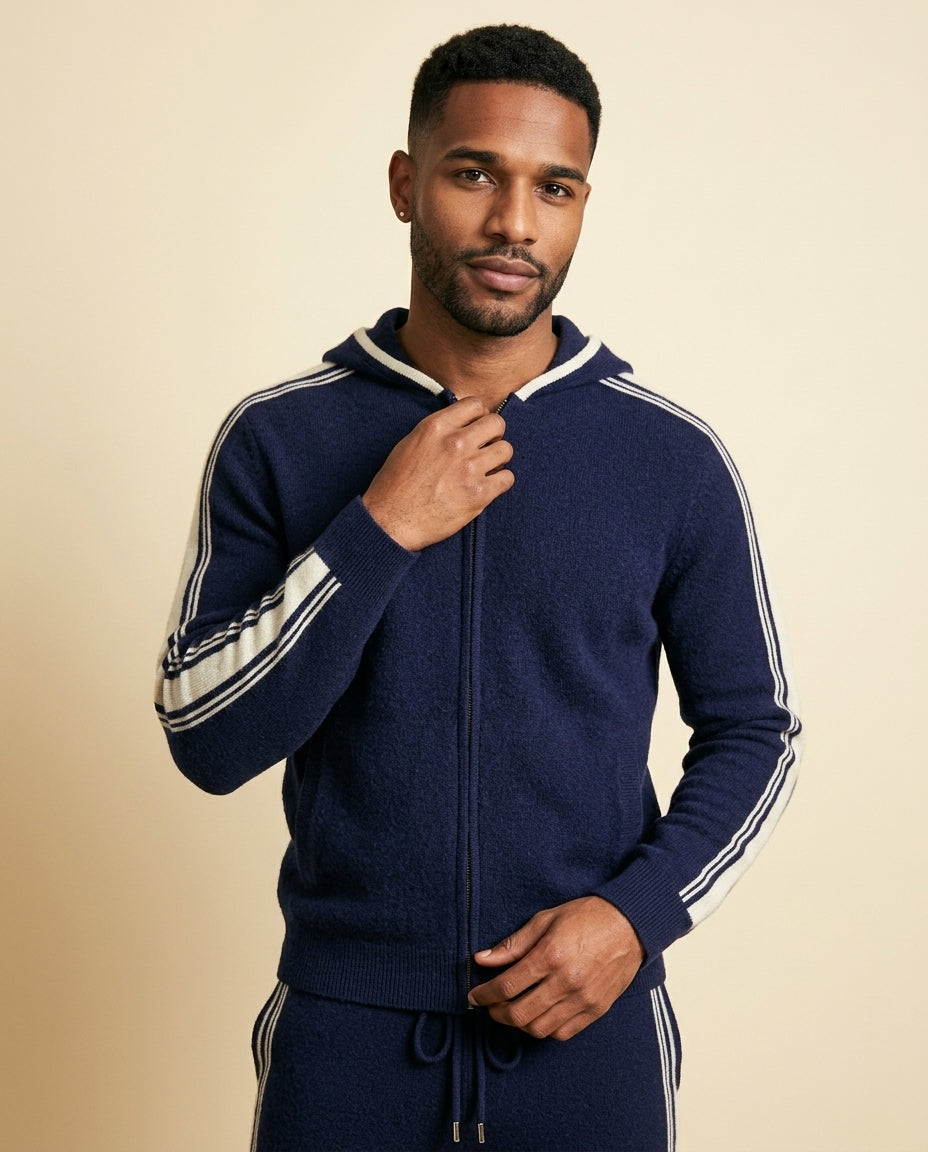 St. Martin Co Navy Knit Tracksuit with Side Stripe — back view