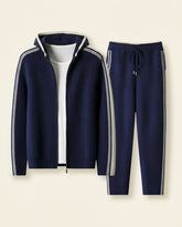 St. Martin Co Navy Knit Tracksuit with Side Stripe — front view
