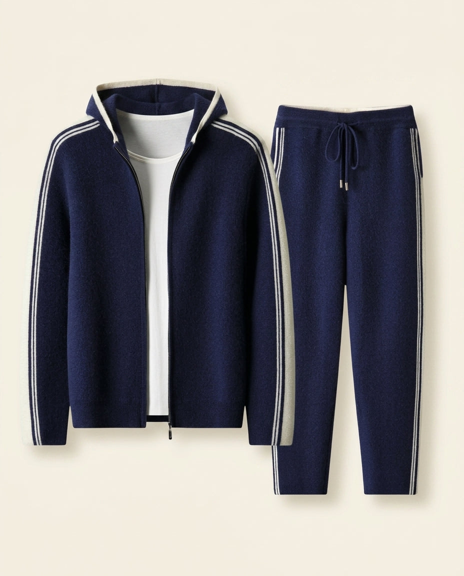 St. Martin Co Navy Knit Tracksuit with Side Stripe — front view