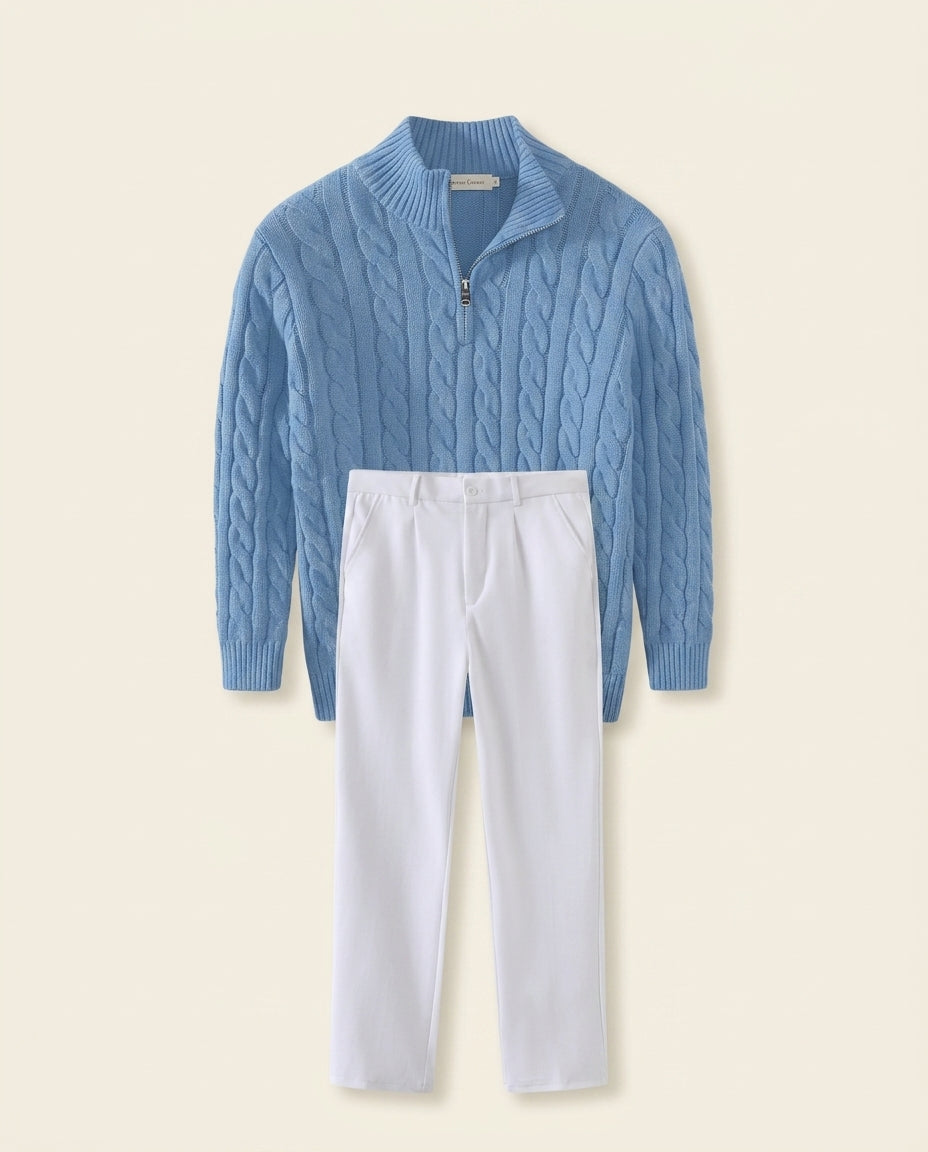 St. Martin Co Cable Half-Zip and Tailored Trouser Set — front view