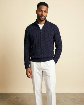 St. Martin Co Navy Cable Half-Zip and White Chino Set — side view