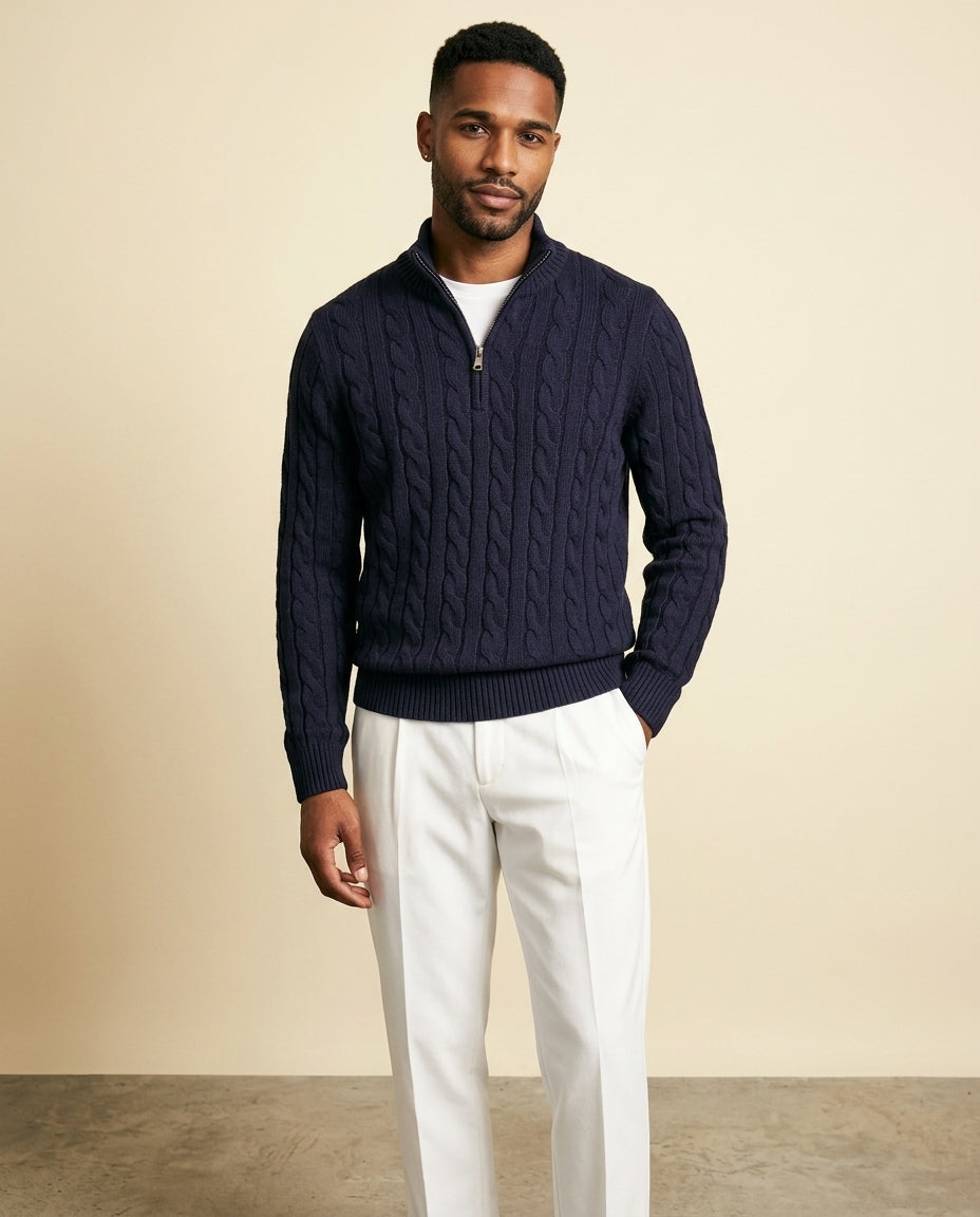 St. Martin Co Navy Cable Half-Zip and White Chino Set — side view