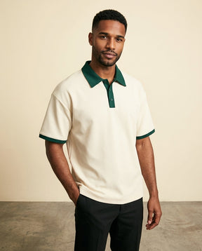 St. Martin Co Cream Piqué Polo with Forest Tipping — side view