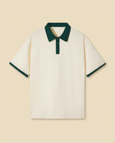 St. Martin Co Cream Piqué Polo with Forest Tipping — front view