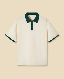 St. Martin Co Cream Piqué Polo with Forest Tipping — front view