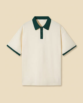 St. Martin Co Cream Piqué Polo with Forest Tipping — front view
