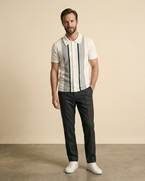St. Martin Co Vertical Stripe Knitted Polo White Green — side view
