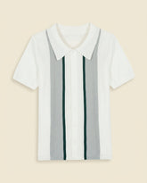 St. Martin Co Vertical Stripe Knitted Polo White Green — front view