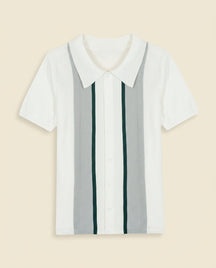 St. Martin Co Vertical Stripe Knitted Polo White Green — front view