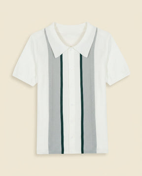 St. Martin Co Vertical Stripe Knitted Polo White Green — front view