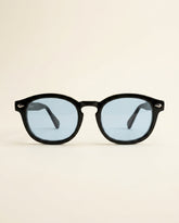 St. Martin Co Black Acetate Round Frame Blue Lens Sunglasses — front view