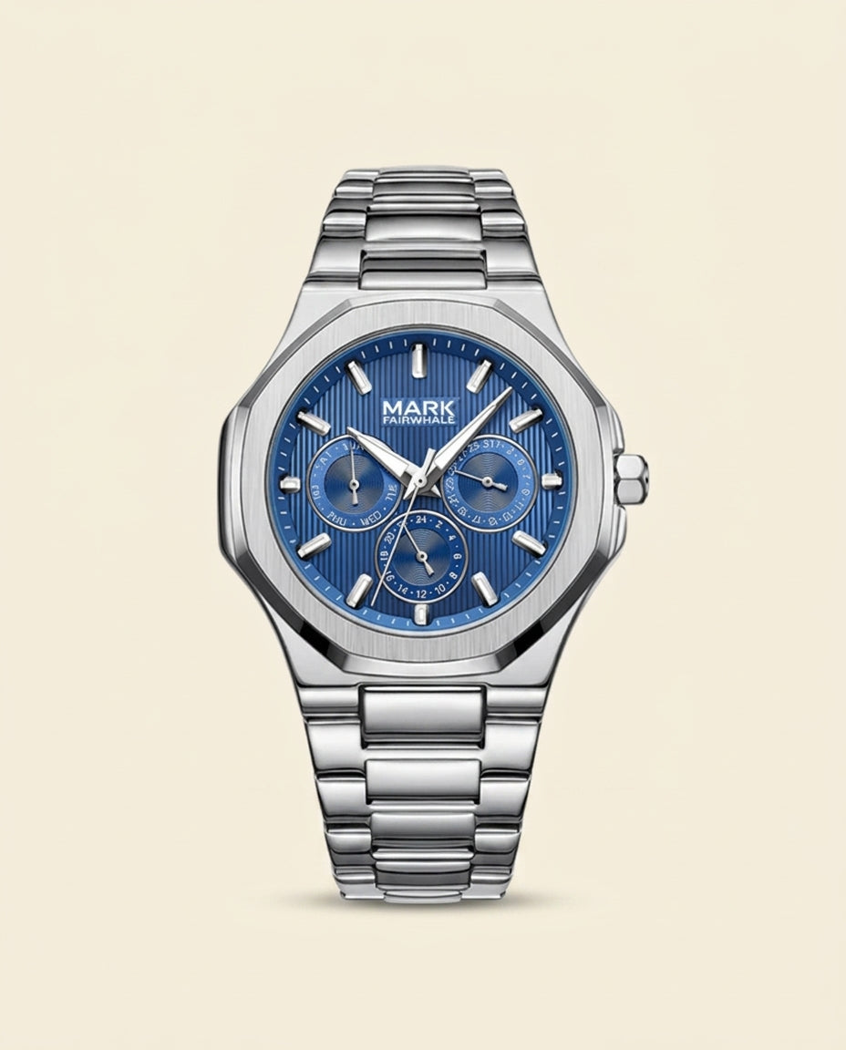 St. Martin Co MF Octagonal Blue Dial Bracelet Watch — front view