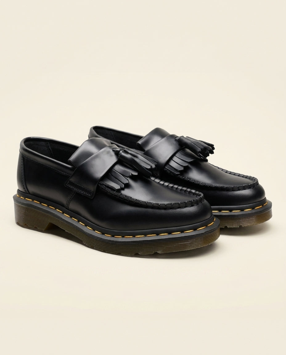 St. Martin Co Black Leather Kiltie Tassel Loafer — front view