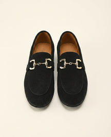 St. Martin Co Black Suede Horsebit Slip-On Loafer — front view
