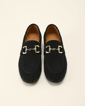St. Martin Co Black Suede Horsebit Slip-On Loafer — front view