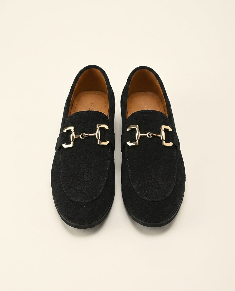 St. Martin Co Black Suede Horsebit Slip-On Loafer — front view