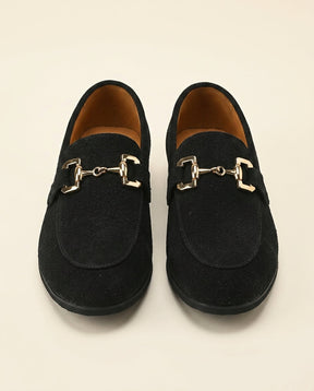 St. Martin Co Black Suede Horsebit Slip-On Loafer — back view