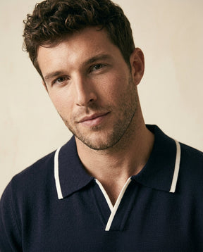 St. Martin Co Navy Tipped Knit Polo Shirt — detail view