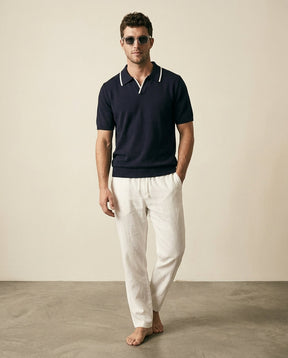 St. Martin Co Navy Tipped Knit Polo Shirt — side view