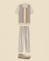 St. Martin Co Vertical Stripe Knit Polo, Ecru — front view