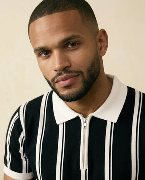 St. Martin Co Vertical Stripe Half-Zip Knit Polo — detail view