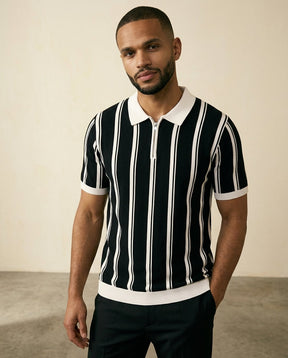 St. Martin Co Vertical Stripe Half-Zip Knit Polo — side view
