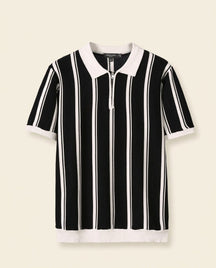 St. Martin Co Vertical Stripe Half-Zip Knit Polo — front view