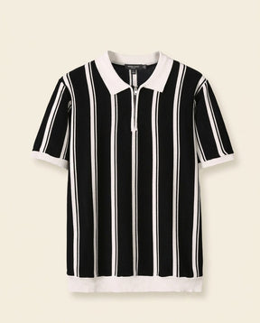 St. Martin Co Vertical Stripe Half-Zip Knit Polo — front view