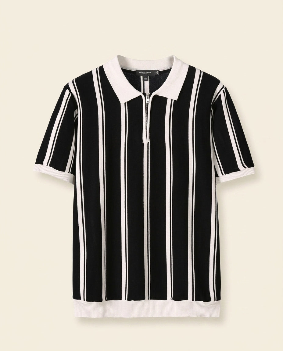 St. Martin Co Vertical Stripe Half-Zip Knit Polo — front view