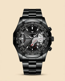 St. Martin Co FG Obsidian Chronograph Steel Bracelet Watch — front view