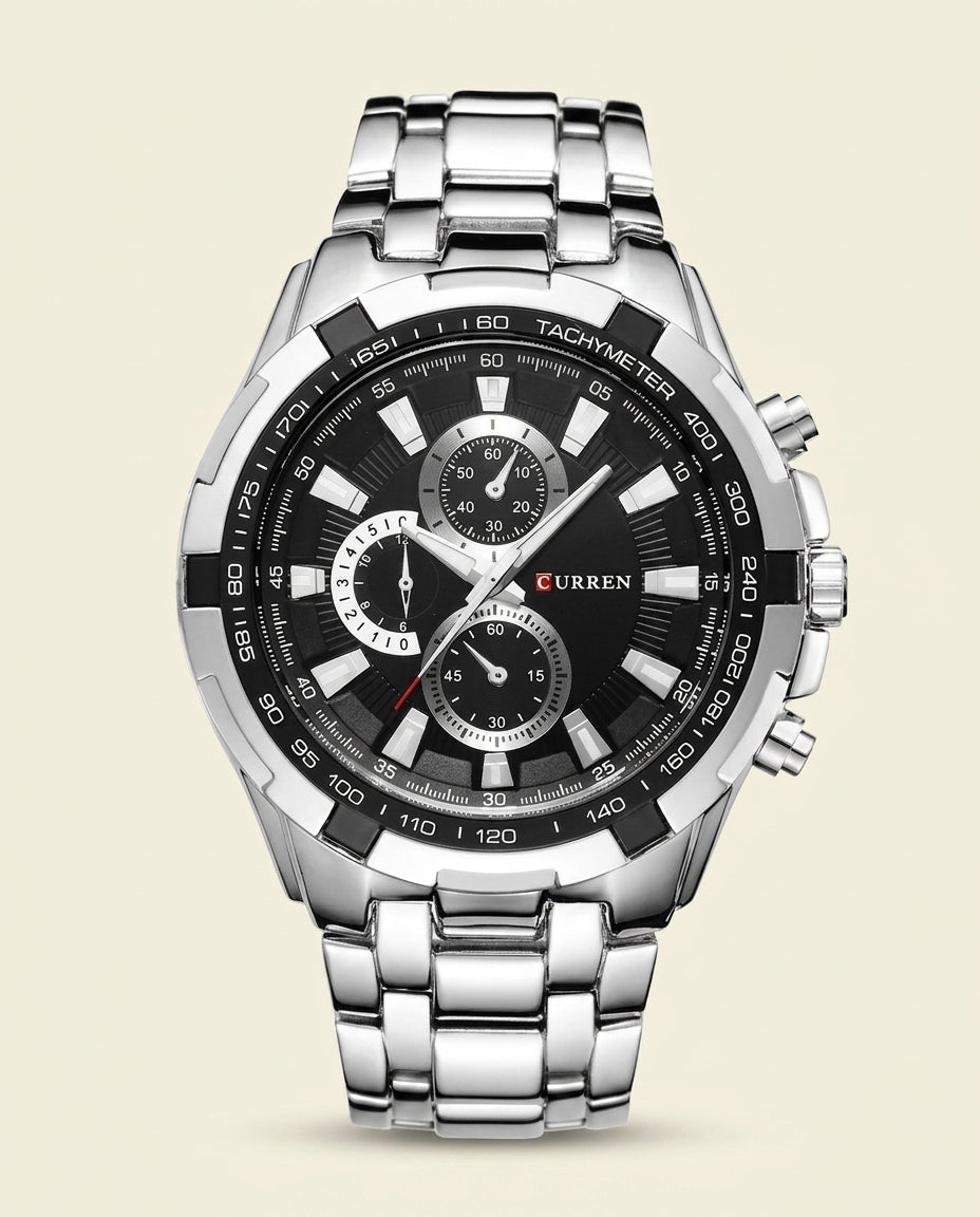 St. Martin Co CR Blackdial Tachymeter Steel Chronograph — front view