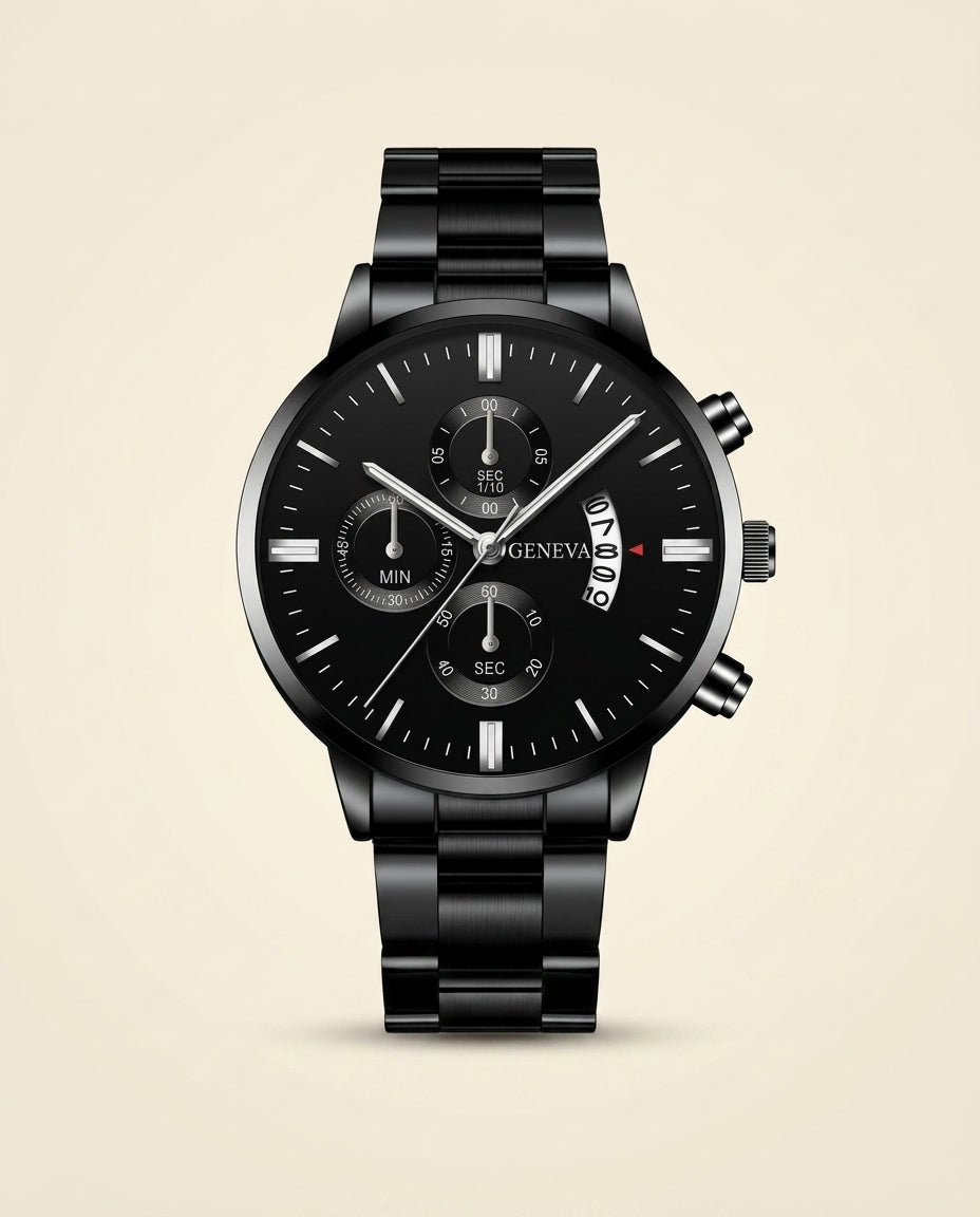 St. Martin Co GV Midnight Chronograph Steel Bracelet Watch — front view